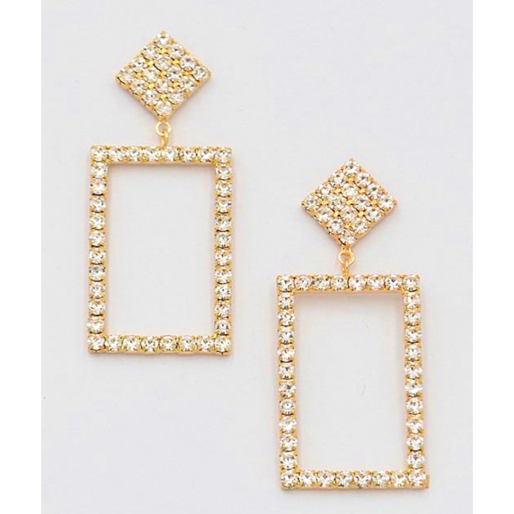 Open Cut Rhinestone Square Drop Earring - Picture 2 of 2